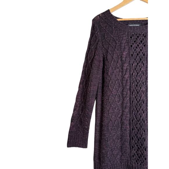 Foreign Exchange Women's Cable Knit Scoop Neck Tunic Sweater Size L Black Purple - Picture 3 of 6